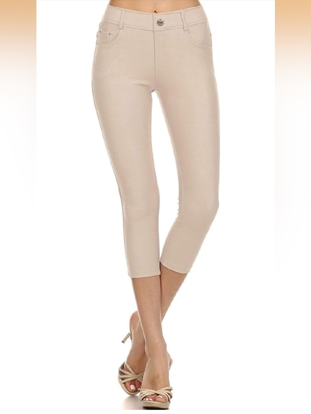 Yelete Woman’s Y2K Beige Jegging Capris, Size S, NWT